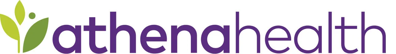 Athenahealth brand logo in modern lowercase typography, representing the cloud-based healthcare technology platform that provides electronic health records, medical billing, and practice management solutions integrated with PharmCRM
