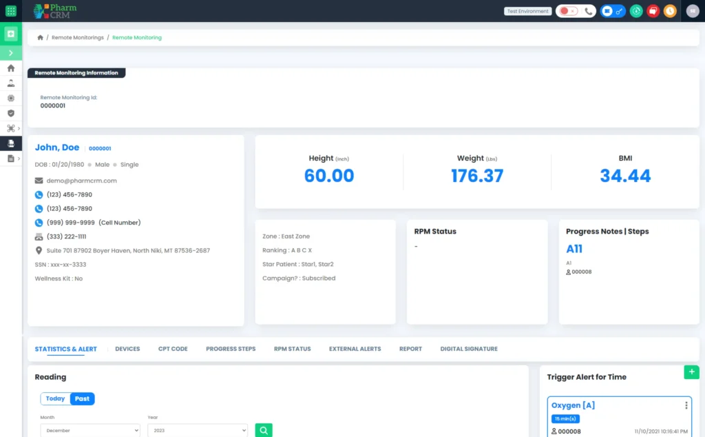 Clinical management module banner highlighting patient health record organization, treatment documentation workflows, prescription coordination, secure clinical data handling, and integrated care management tools within PharmCRM