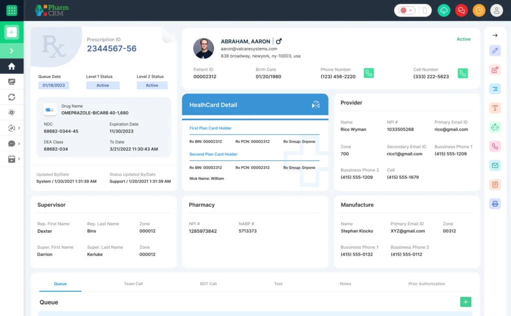 Workflow management module banner highlighting automated task routing, process sequencing, interdepartmental coordination, system notifications, performance tracking, and streamlined pharmacy operational control within PharmCRM