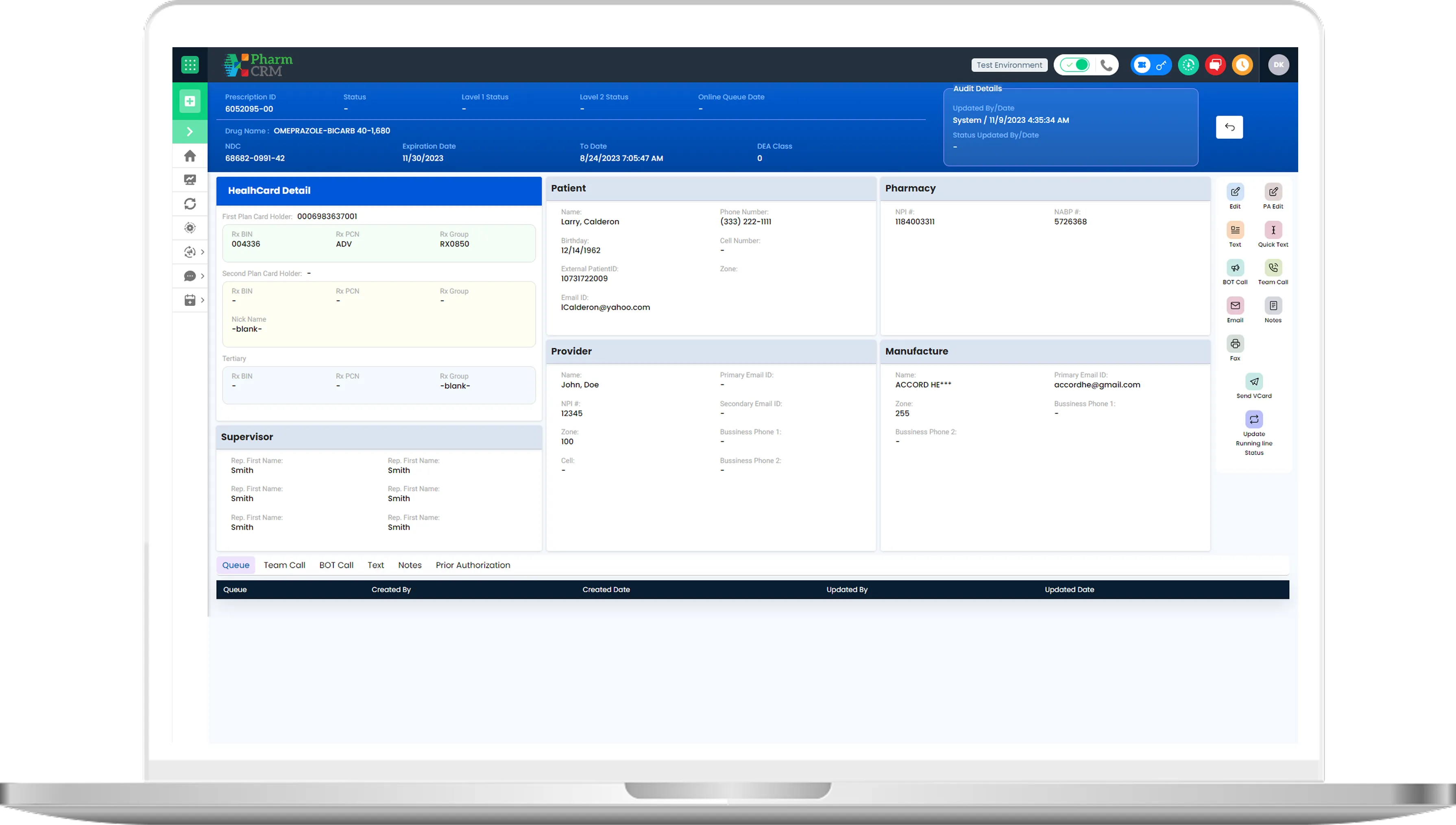Laptop-based workflow automation illustration representing digital task sequencing, process management, interdepartmental coordination, automated reminders, clinical documentation tracking, and streamlined pharmacy operations within the PharmCRM platform