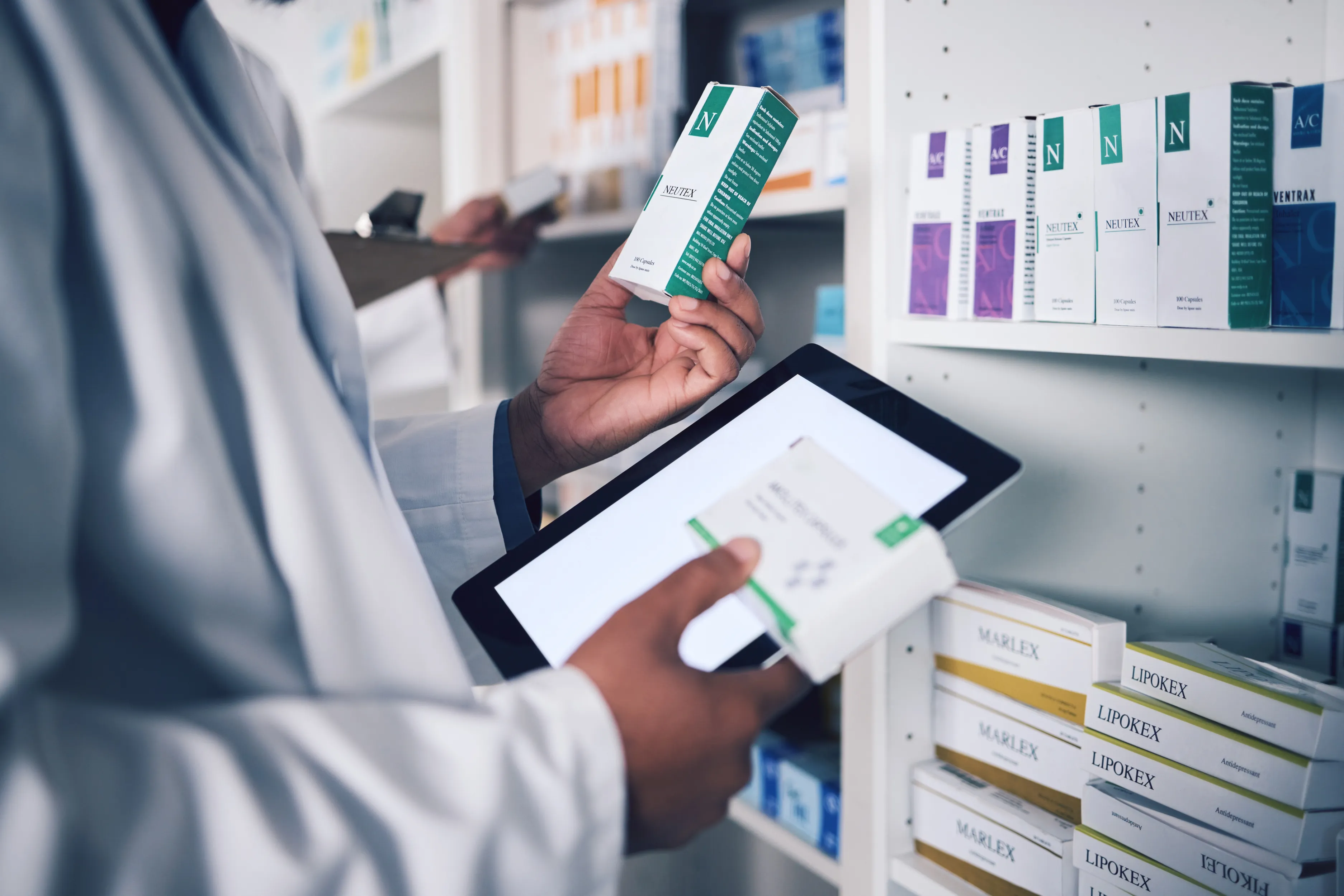 PharmCRM inventory management system helping pharmacists track medication stock and pharmacy storage operations.