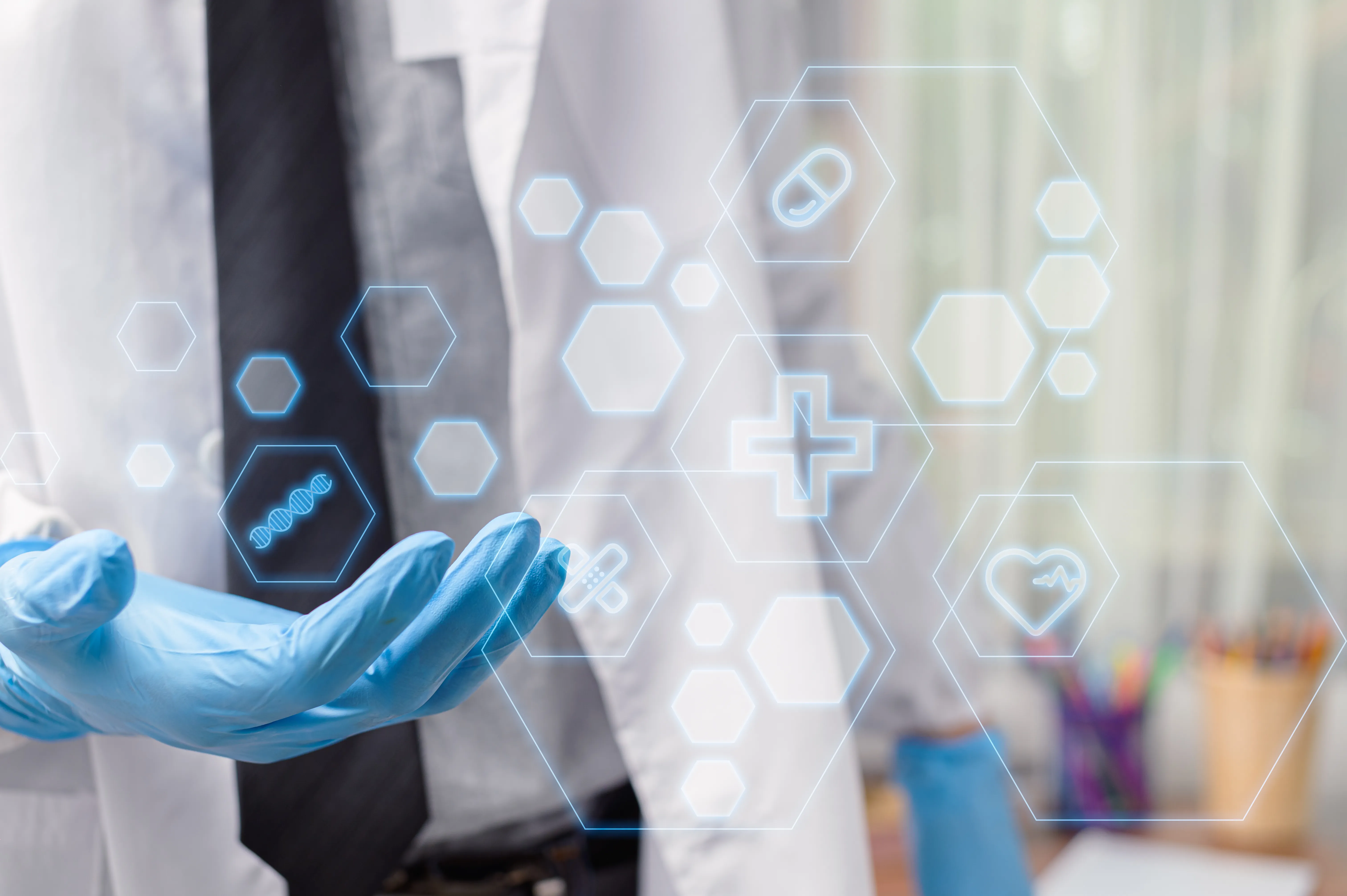 PharmCRM pharmacist managing digital pharmacy workflow and patient medication records in modern pharmacy system.