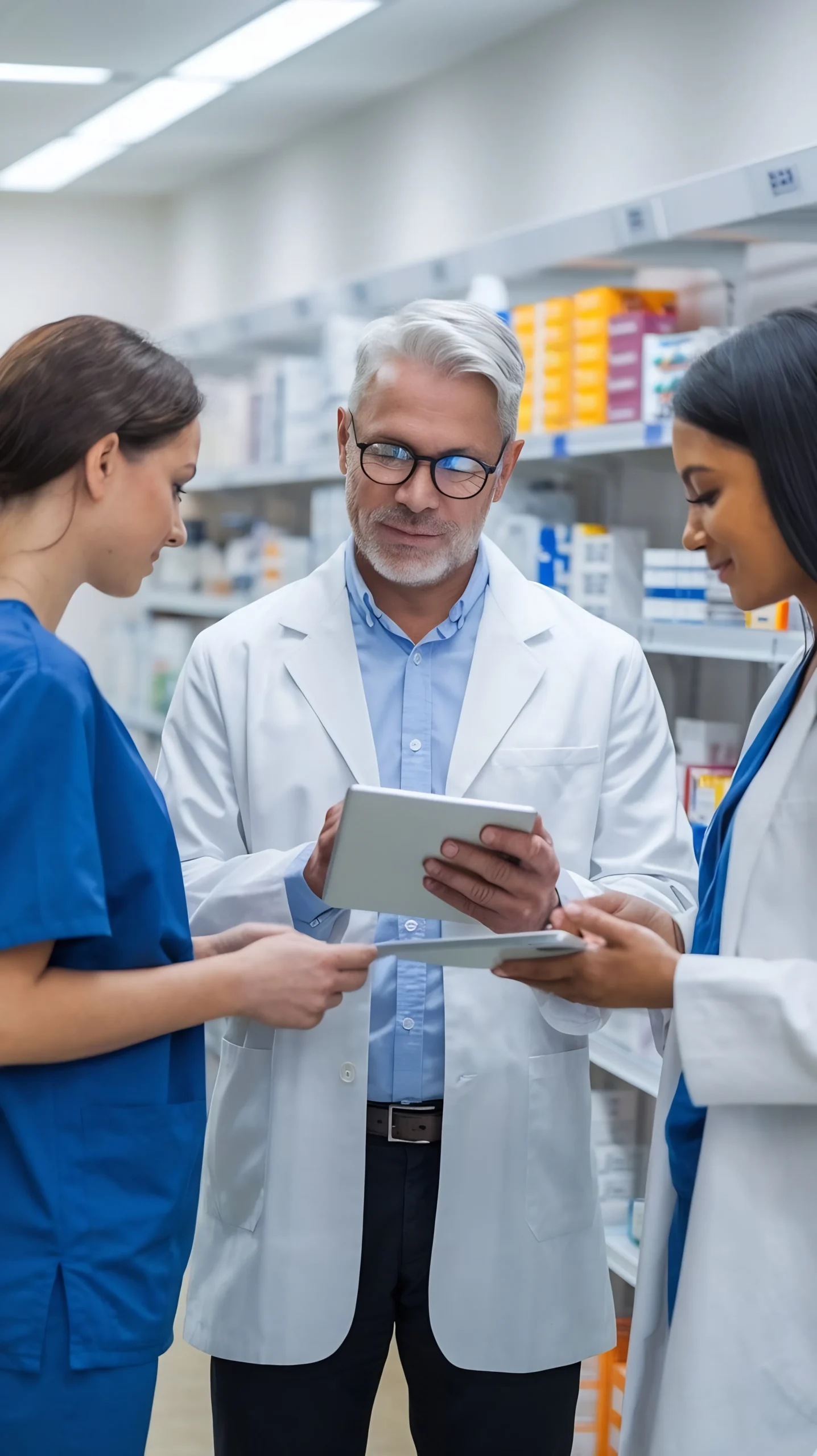 Physician and medical staff logging doctor visit details and product sampling on sales representative tracking software.